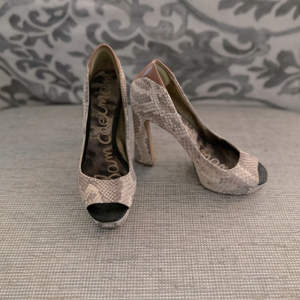 Sam Edelman Snakeskin Square Platform Heels SZ 8.5